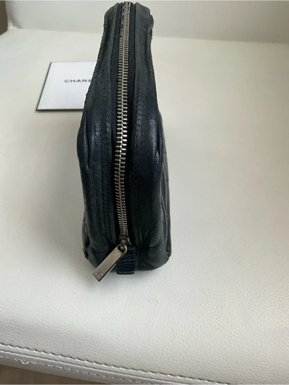 CHANEL Aged Calfskin Quilted Cambon Cosmetic Case Black